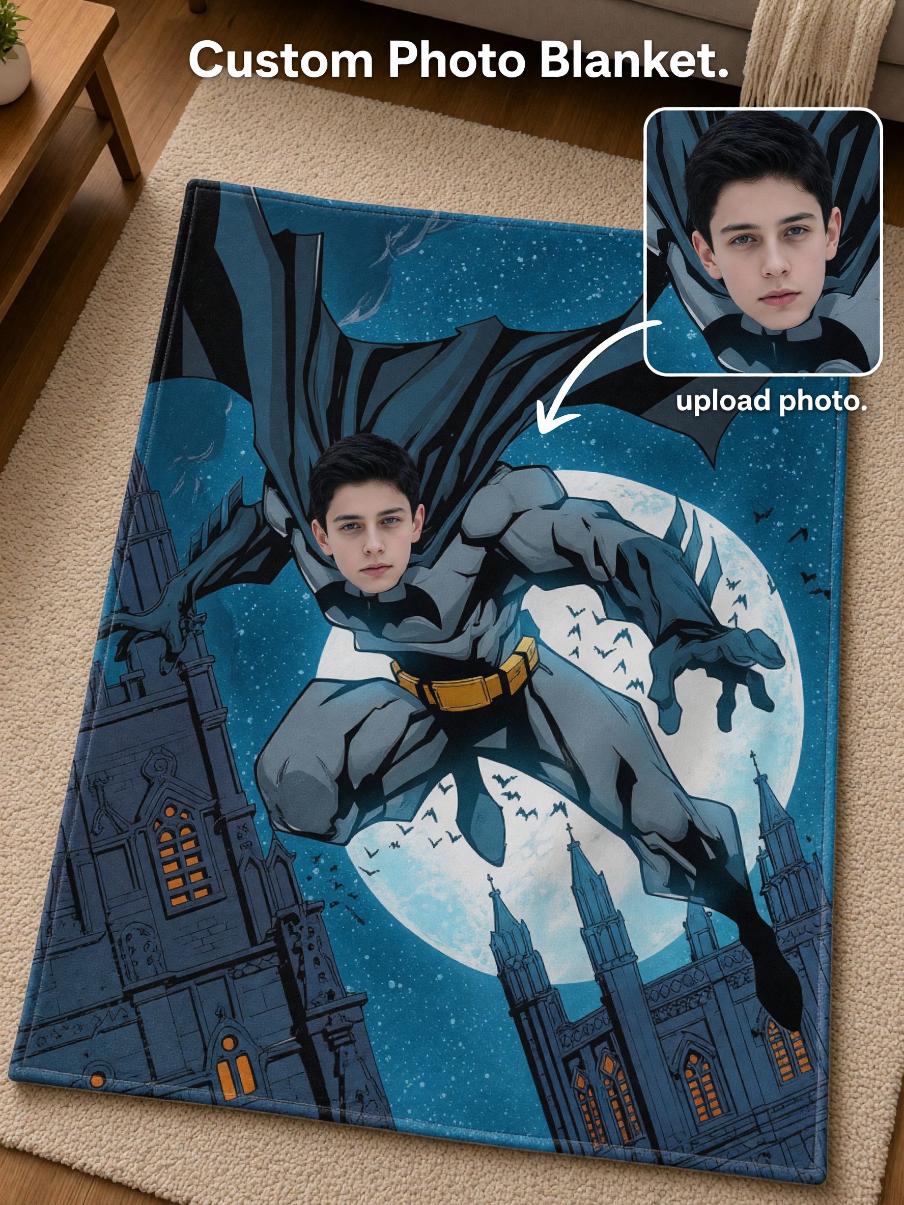 Custom Face Superhero Photo Flannel Blanket Personalized Picture Throw Skin-Friendly Soft Fleece Bed Couch Blanket