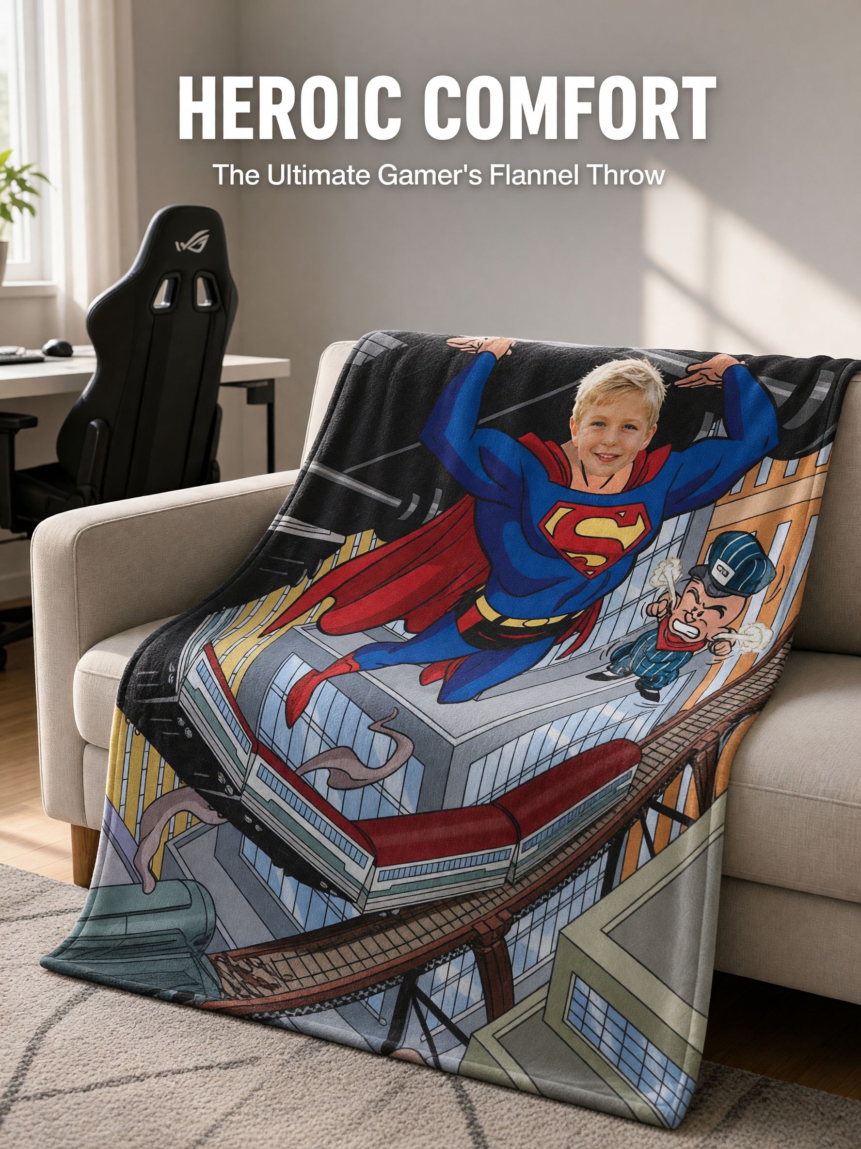 Custom Face Blanket Personalized Superhero Comic Throw Ultra Soft Flannel Cozy Bed Couch Kids Unique Keepsake Gift