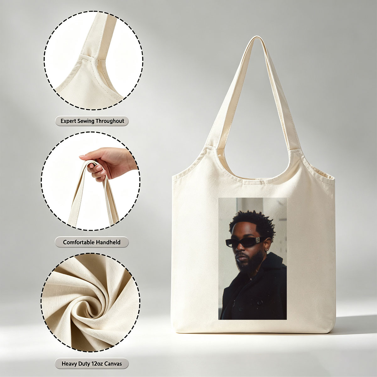 Kendrick Lamar in Urban Style Wearing Black Sunglasses and Coat - Canvas shoulder bags/