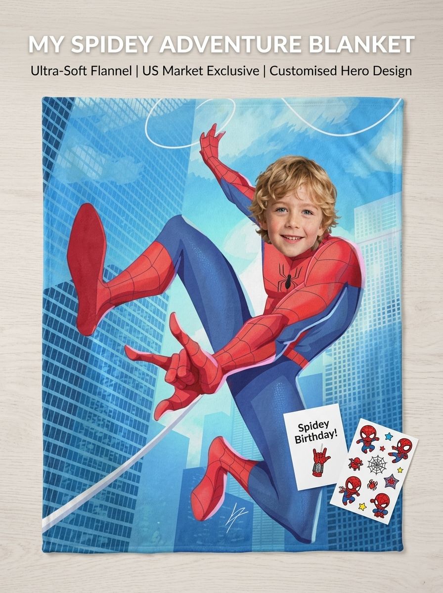 Personalized Superhero Photo Flannel Throw Blanket Custom Face Cozy Plush Bed Fleece for Kids Boys Girls Birthday Gift