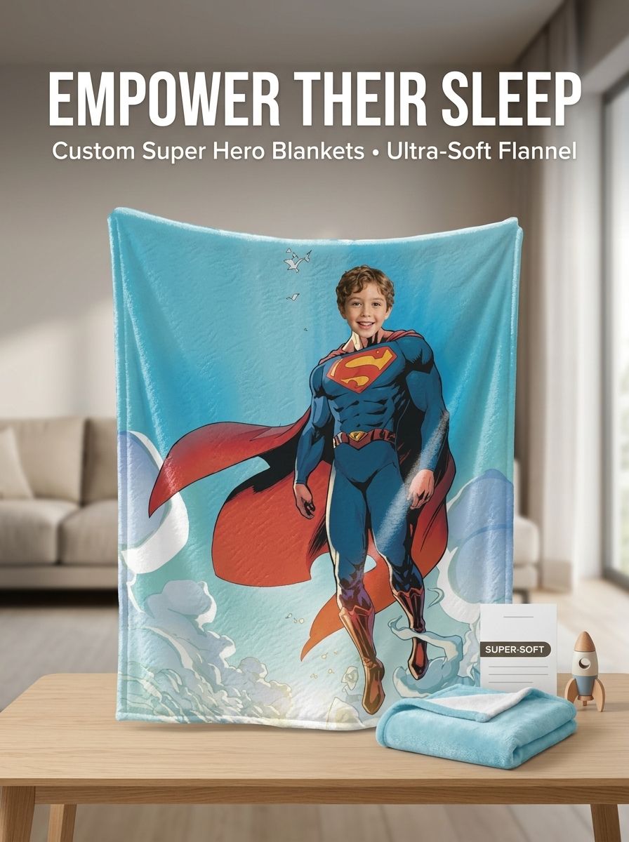 Custom Photo Face Superhero Blanket, Personalized Ultra Soft Flannel Throw for Kids and Adults, Cozy Hero Keepsake Gift