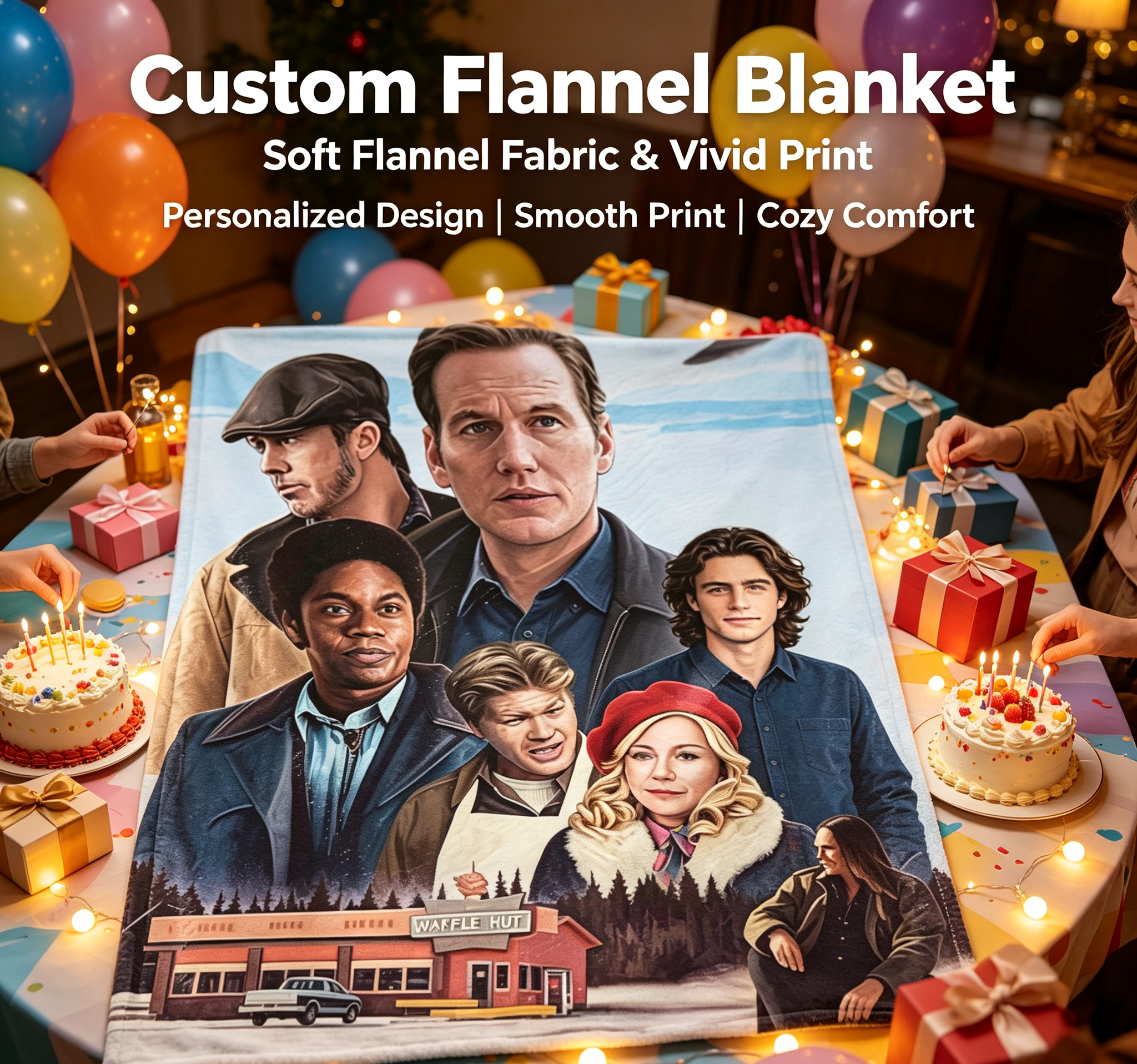 Custom Face Blanket Fargo Movie Characters Flannel Blanket Perfect for Cozy Nights and Movie Fans Gift or Giveaway