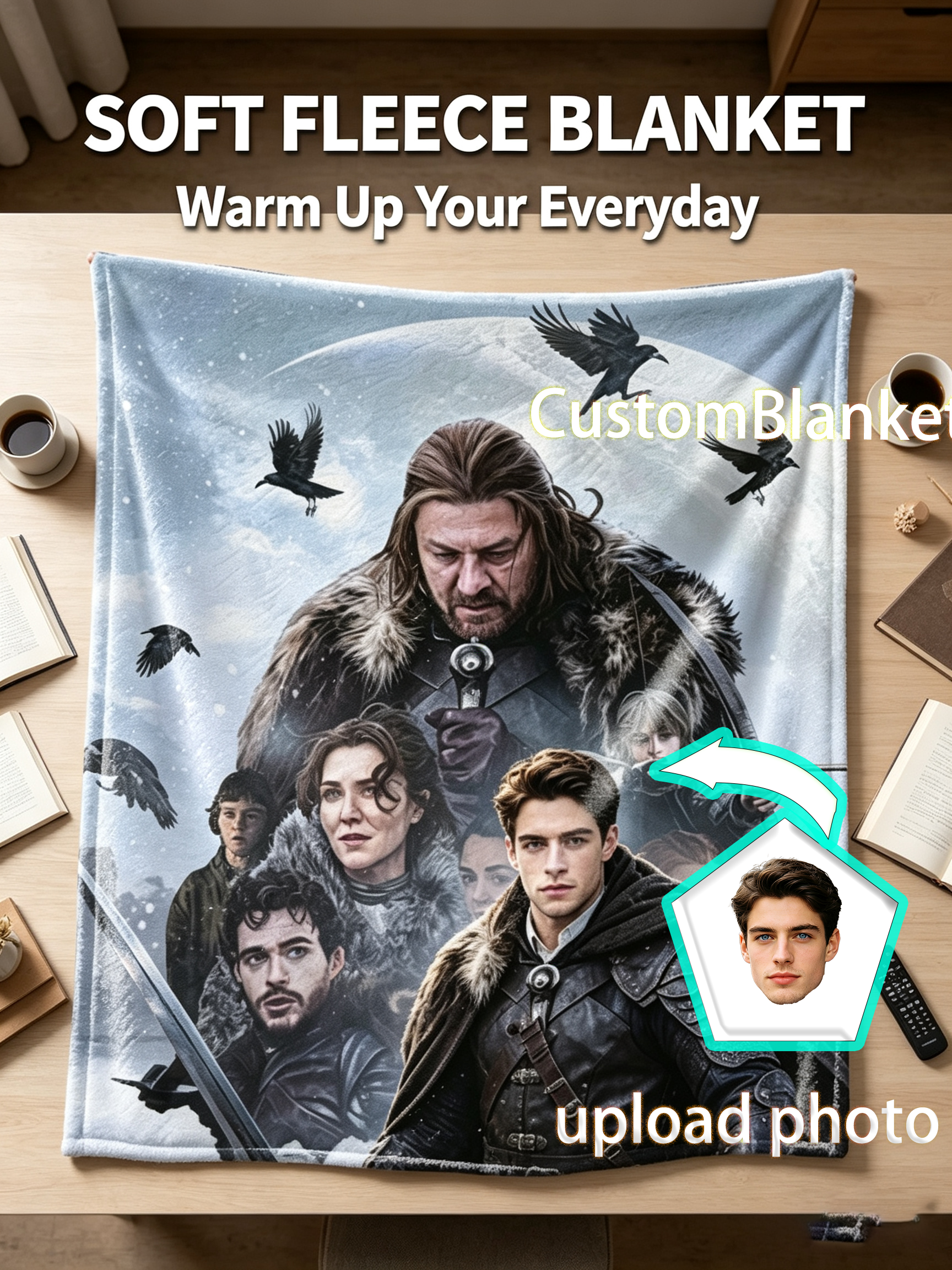 Custom Face Blanket Game of Thrones Characters Flannel Blanket Cozy Winter Gift for Fans and Collectors