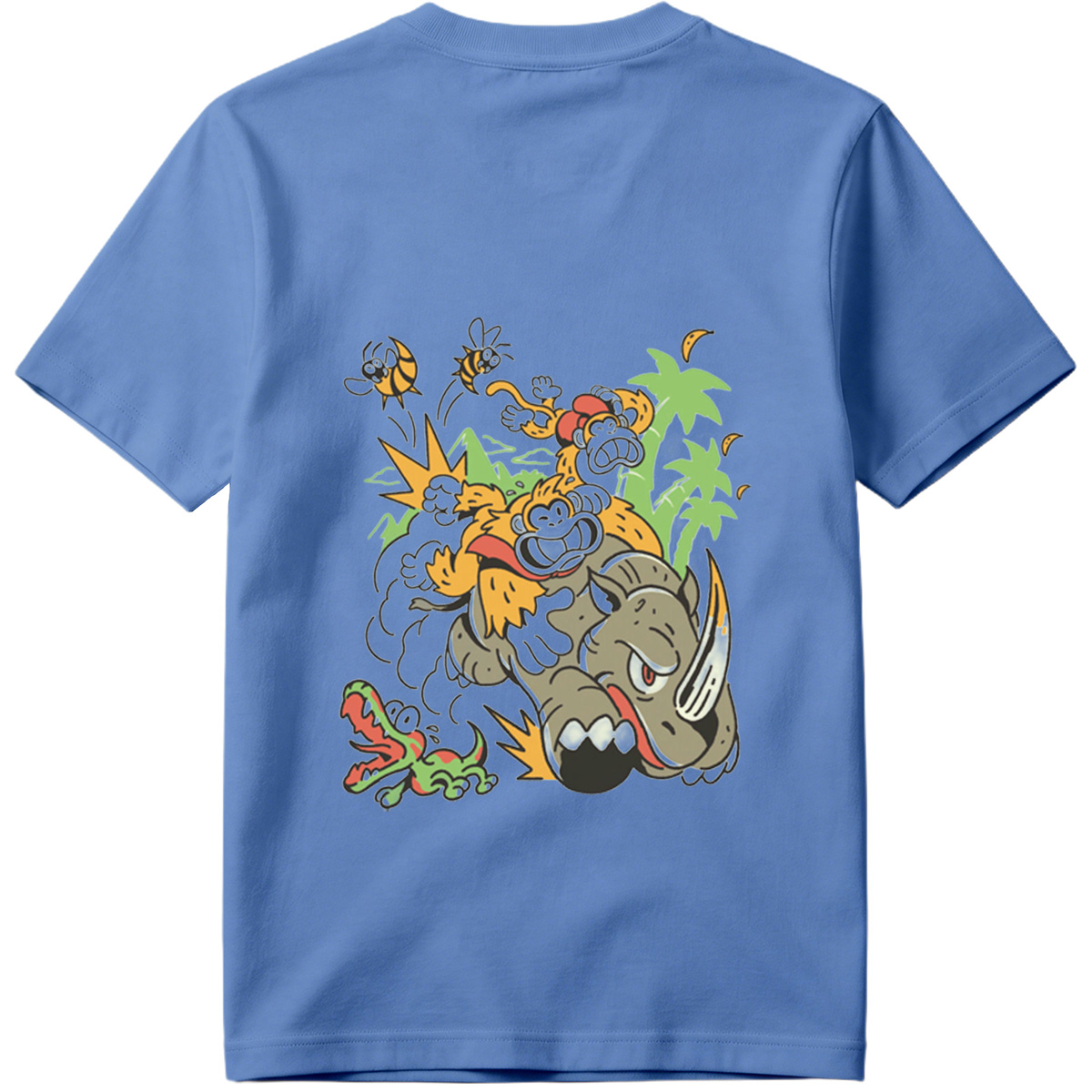 Donkey Kong and Diddy Kong Ride a Rhinoceros Through Jungle Chaos - Tee