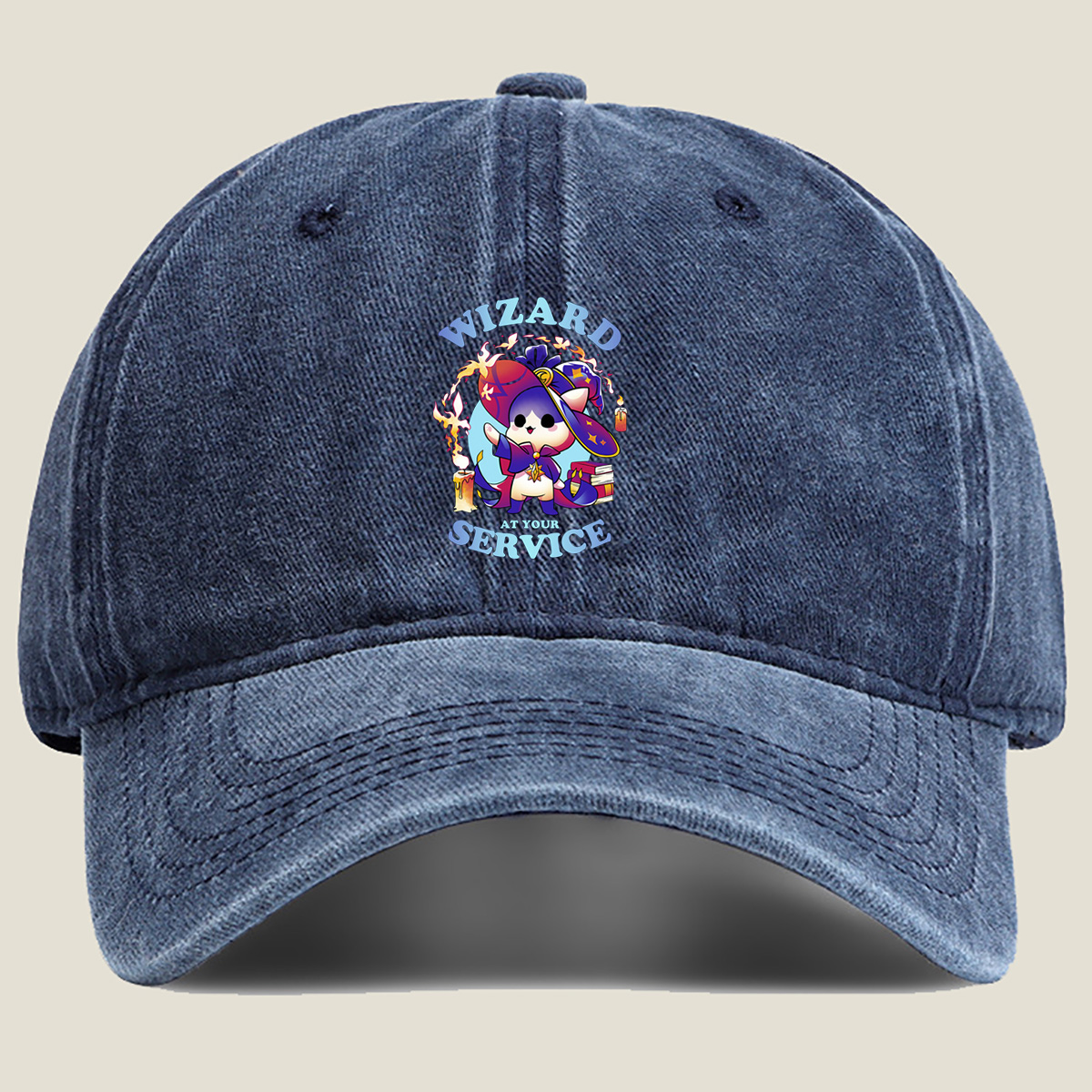 Wizard Cat at Your Service - Washed Denim - Baseball Cap