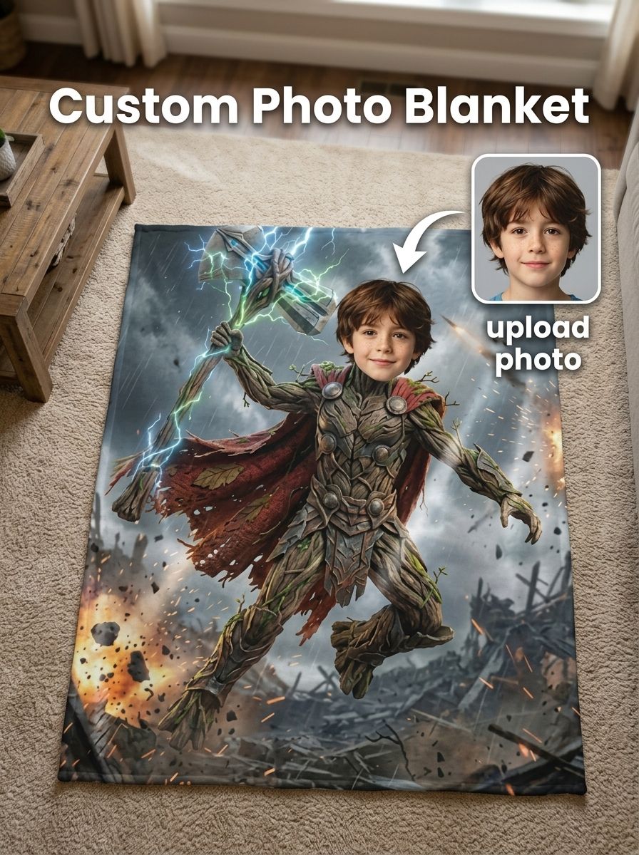 Custom Face Superhero Flannel Blanket Personalized Photo Cozy Fleece Throw Ideal Gift for Kids and Family