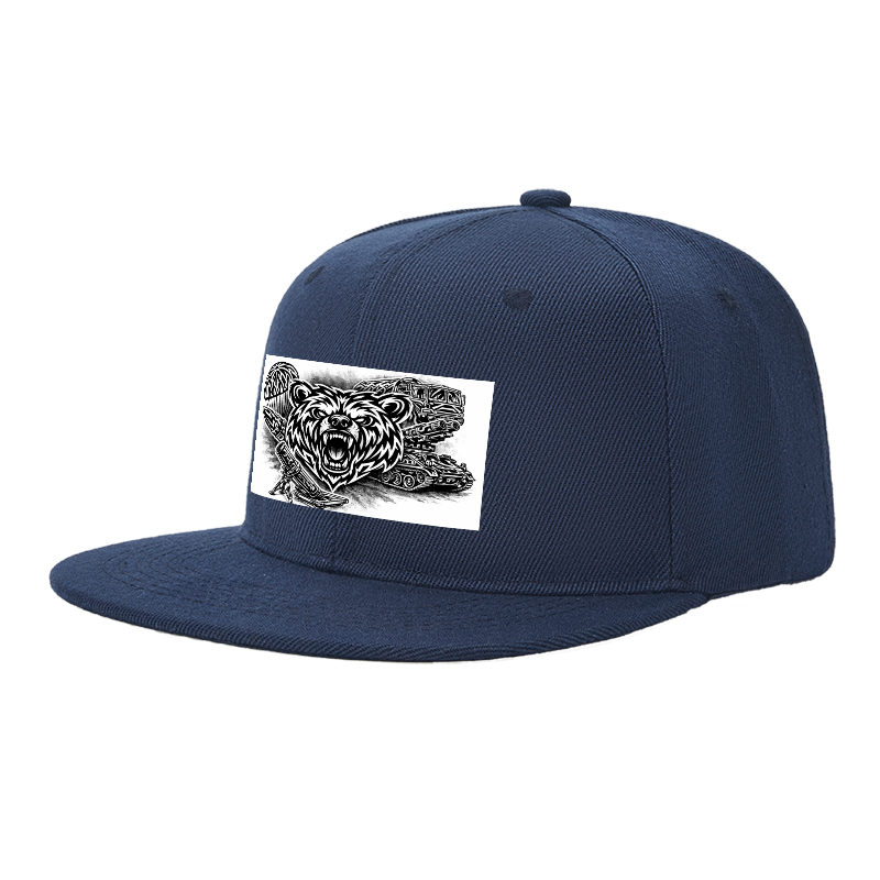 Flat Brim Baseball Cap Bear Head Tactical Art Print Streetwear Underground Skate Style for Basketball Court Skate Park Urban Scene Men Women Hip Hop Riders