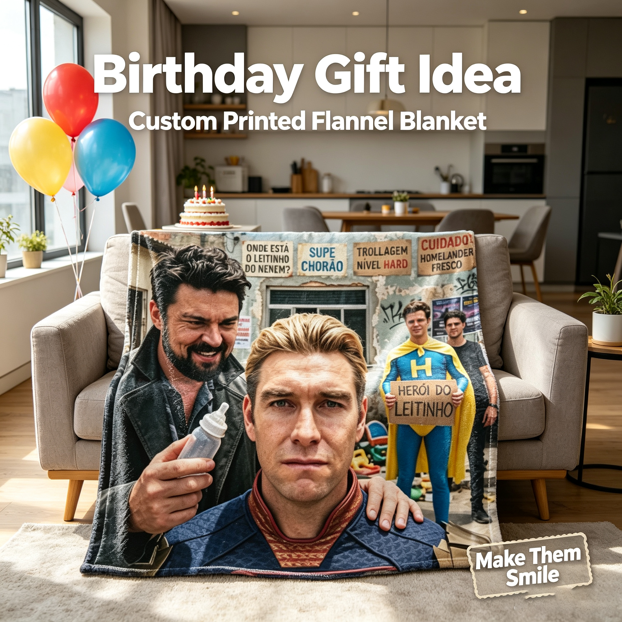 Custom Face Blanket The Boys Homelander and Soldier Boy Flannel Blanket Perfect for Fans of Superhero Parody TV Series Ideal Gift for Birthday or Holiday Giveaway