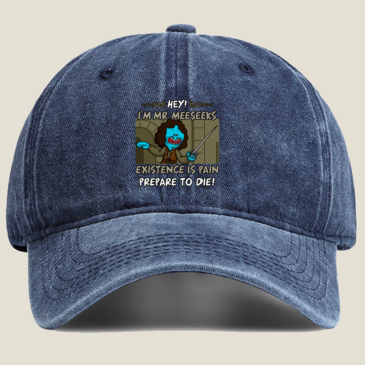 Mr. Meeseeks from Rick and Morty: Existence is Pain, Prepare to Die! - Washed Denim - Baseball Cap