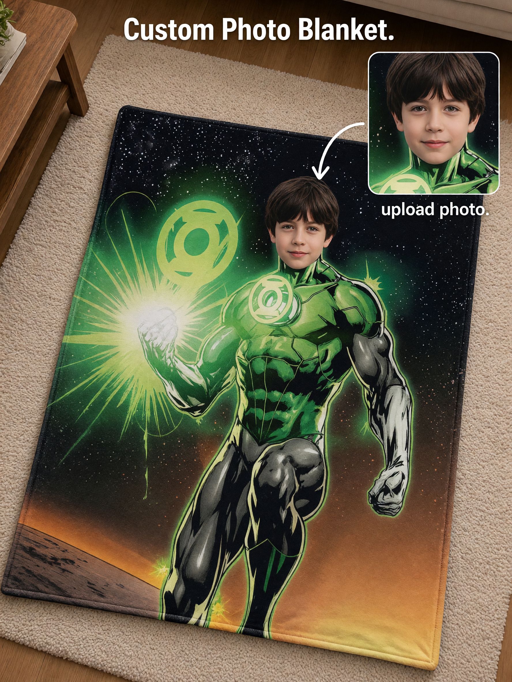Custom Face Superhero Flannel Blanket, Personalized Photo Comic Hero Throw, Cozy Plush Bedding Gift for Kids and Adults