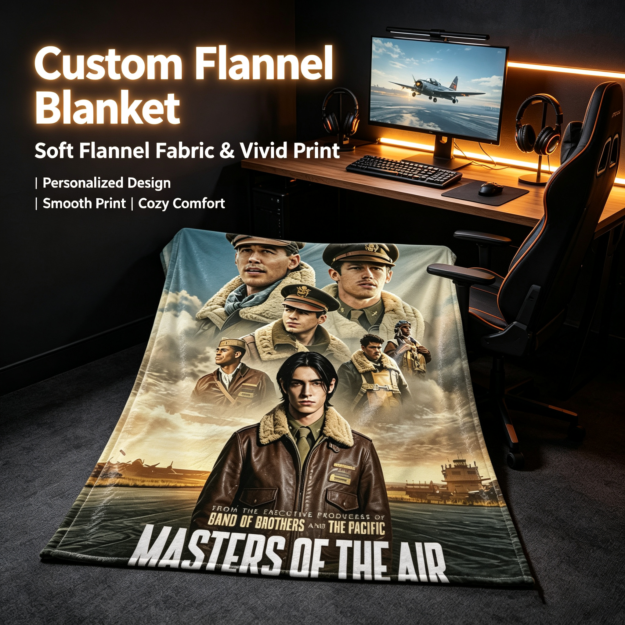 Custom Face Blanket Masters of the Air Movie Characters Flannel Blanket for Home Decor and Cozy Nights Perfect Gift or Giveaway Item