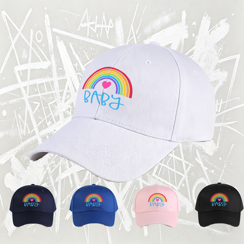 Unisex Classic Baseball Cap Rainbow Heart Baby Print - Stylish Sun Protection Hat for Outdoor Activities, Perfect for Teens and Young Adults