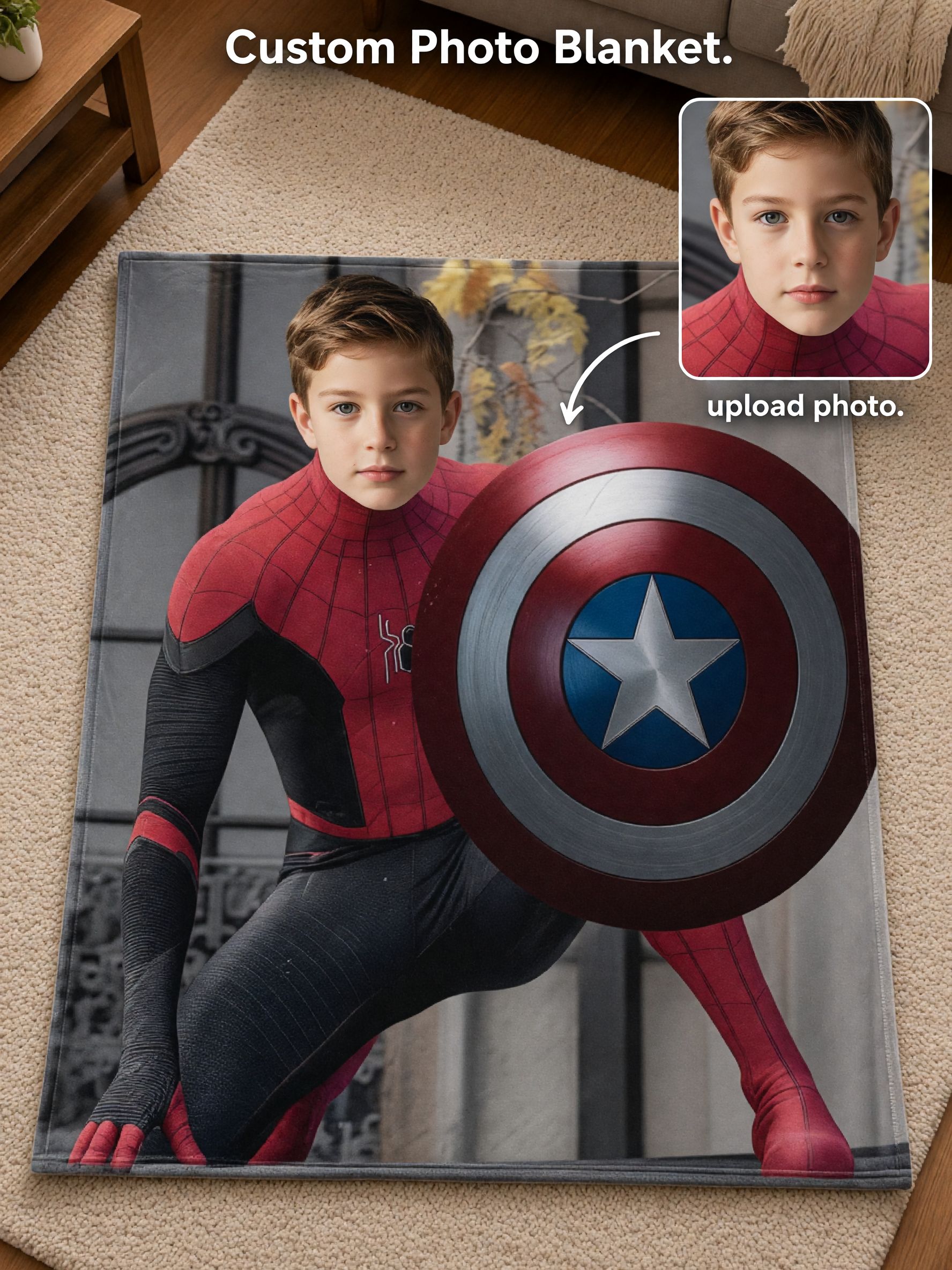 Custom Photo Superhero Flannel Fleece Throw Blanket Personalized Face Portrait Bed Couch Throw Skin Friendly Warm