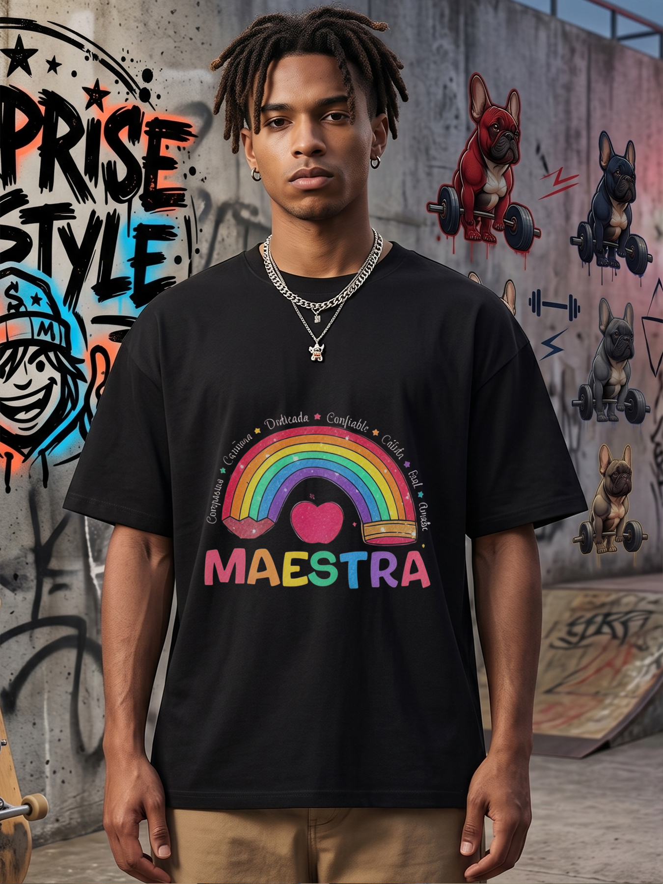 Men's Printed T-Shirt Rainbow Heart Design 