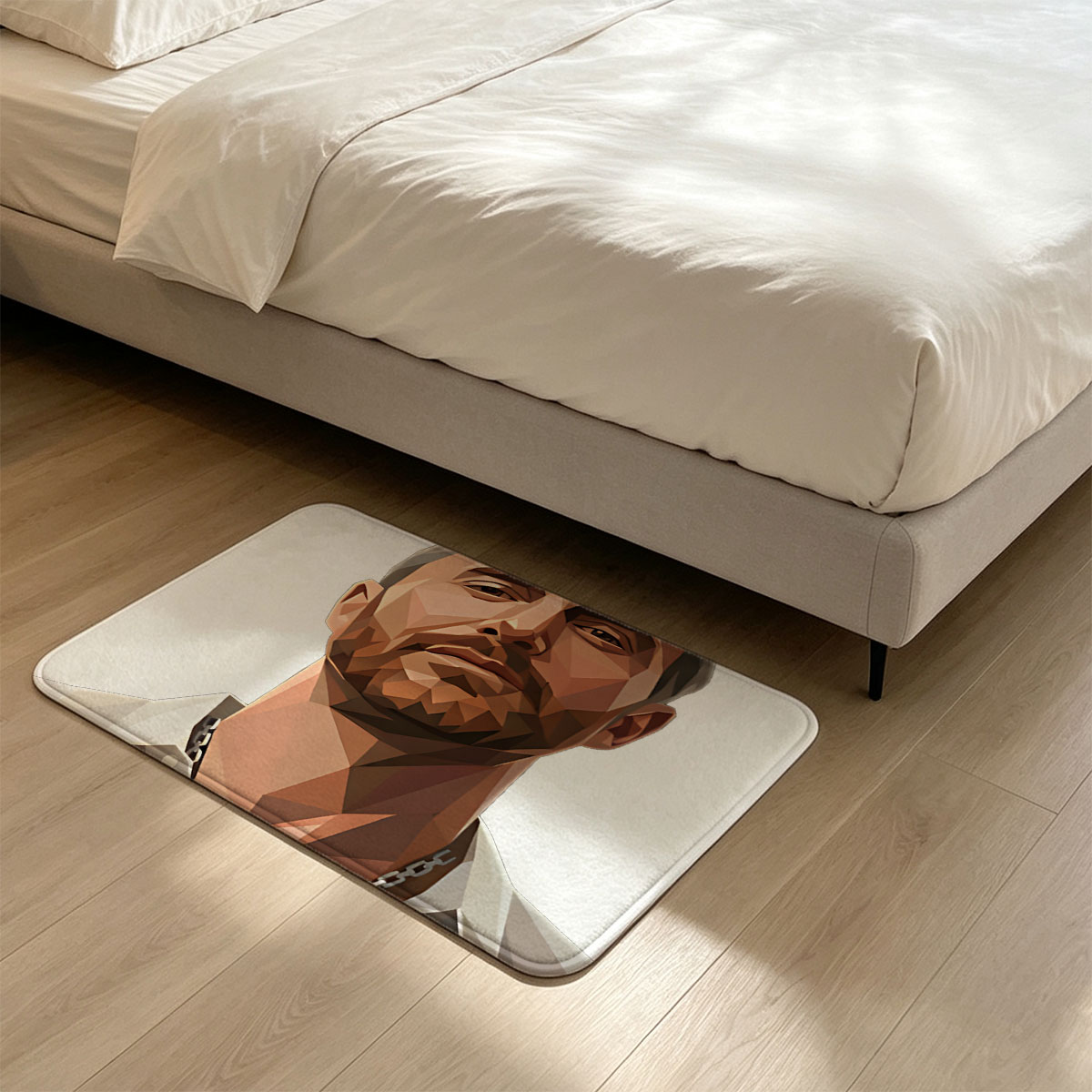 Low-Poly Portrait of a Man in White Shirt and Chain Necklace - Flannel floor mat