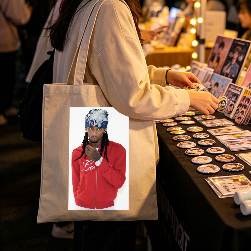 Travis Scott in a Red Hoodie and Bandana, Stylish Streetwear Look - Canvas tote bags