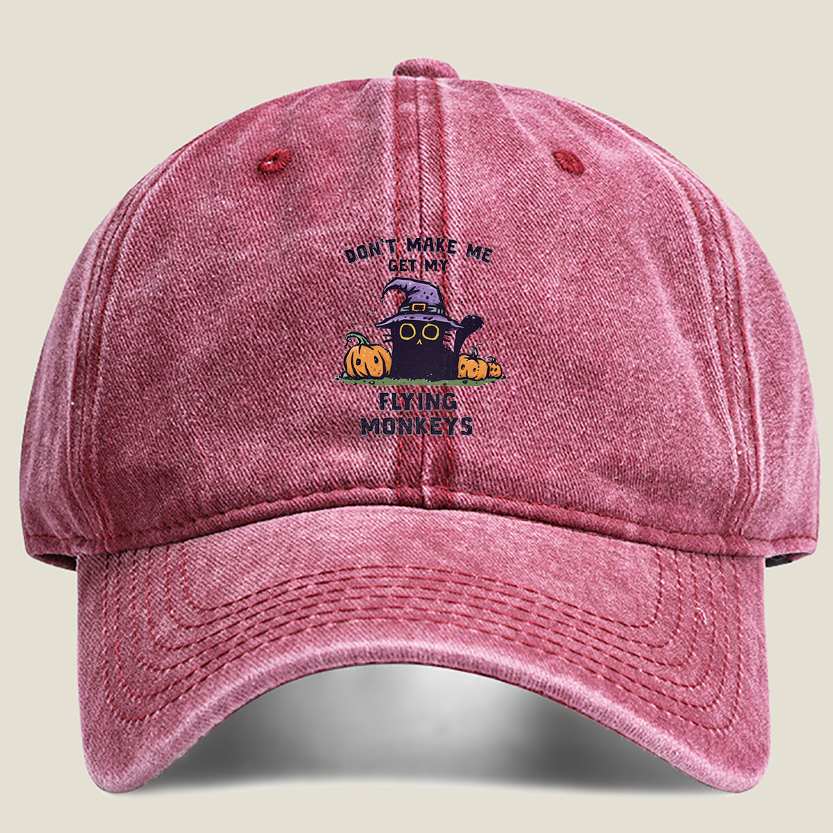 Wicked Witch and Flying Monkeys Halloween Design - Washed Denim - Baseball Cap