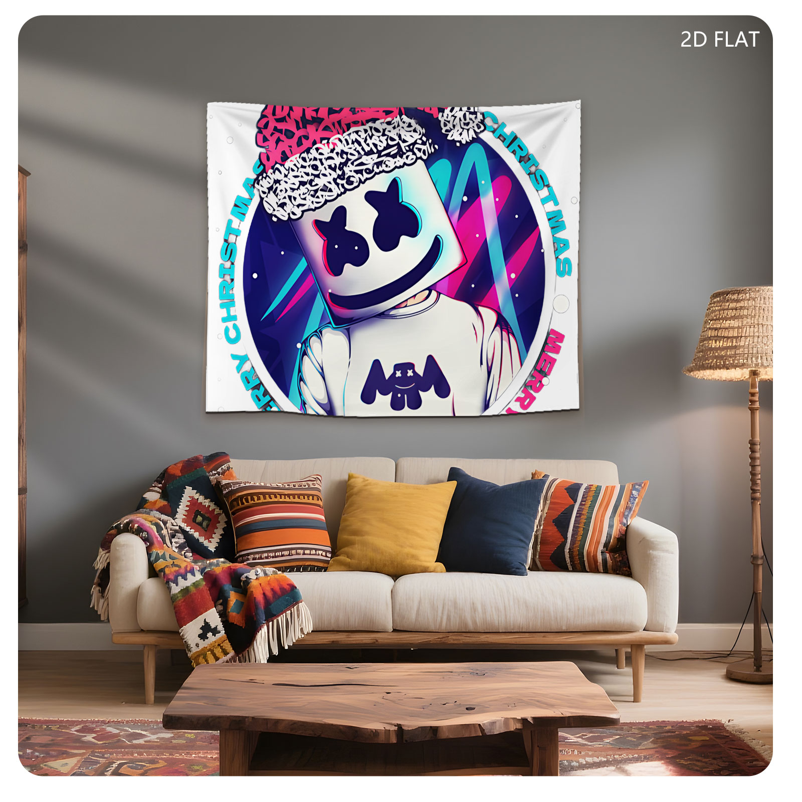 Marshmello Wears Santa Hat, Merry Christmas Celebration - Tapestry