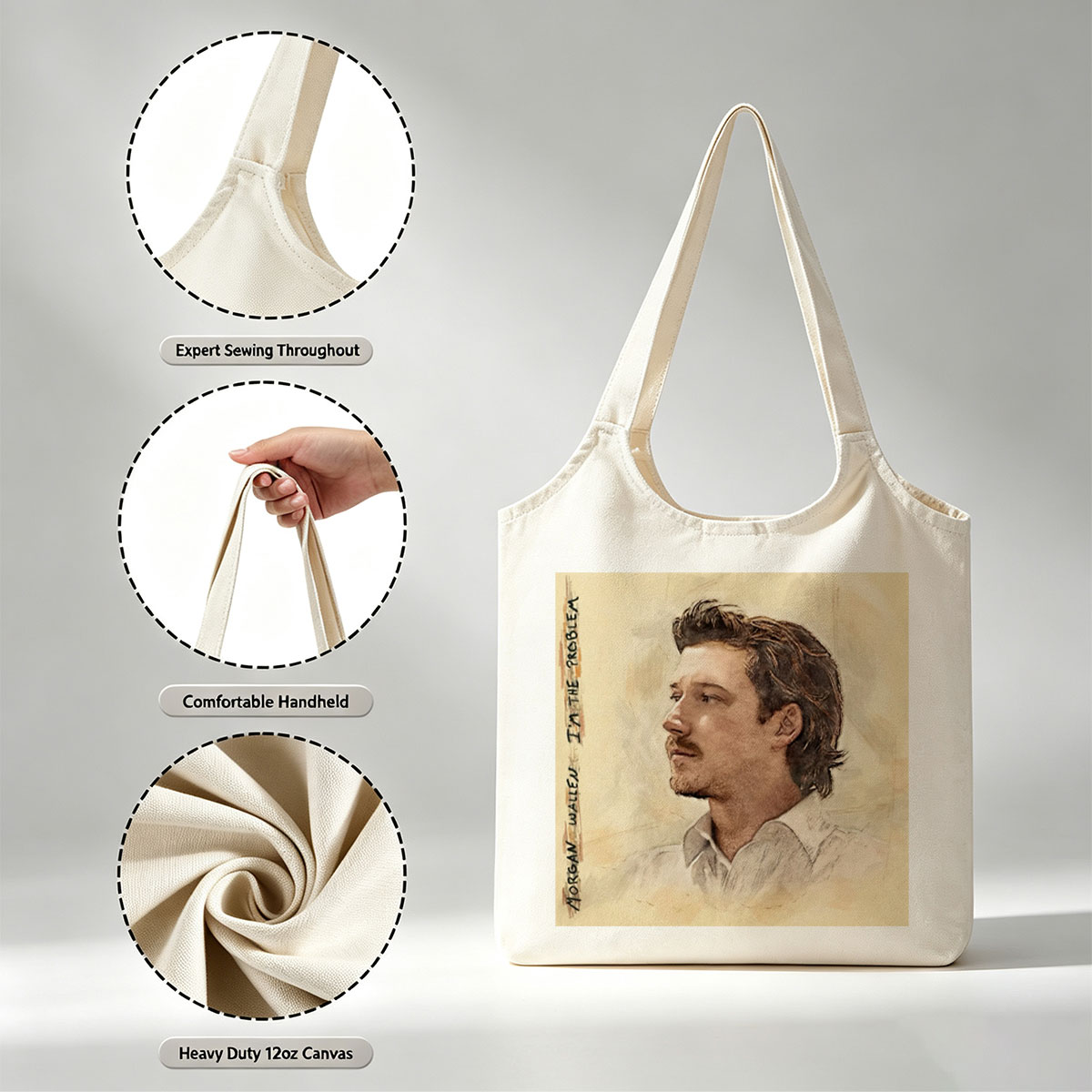 Morgan Wallen I'm the Problem Album Cover Art Portrait - Canvas shoulder bags/