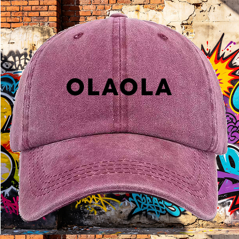 Men's Printed Washed Cap with OLAOLA Logo Design - Casual Round Brim Summer Lightweight Hat for Outdoor Activities, Urban Streetwear, and Daily Use - Ideal for Adults Seeking Stylish and Breathable Headwear