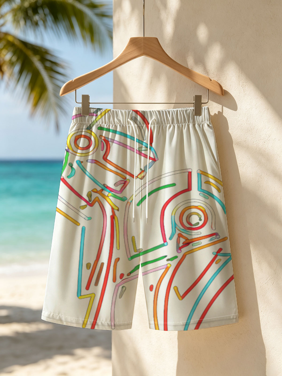 Daft Punk Neon Art Portrait -  Beach shorts