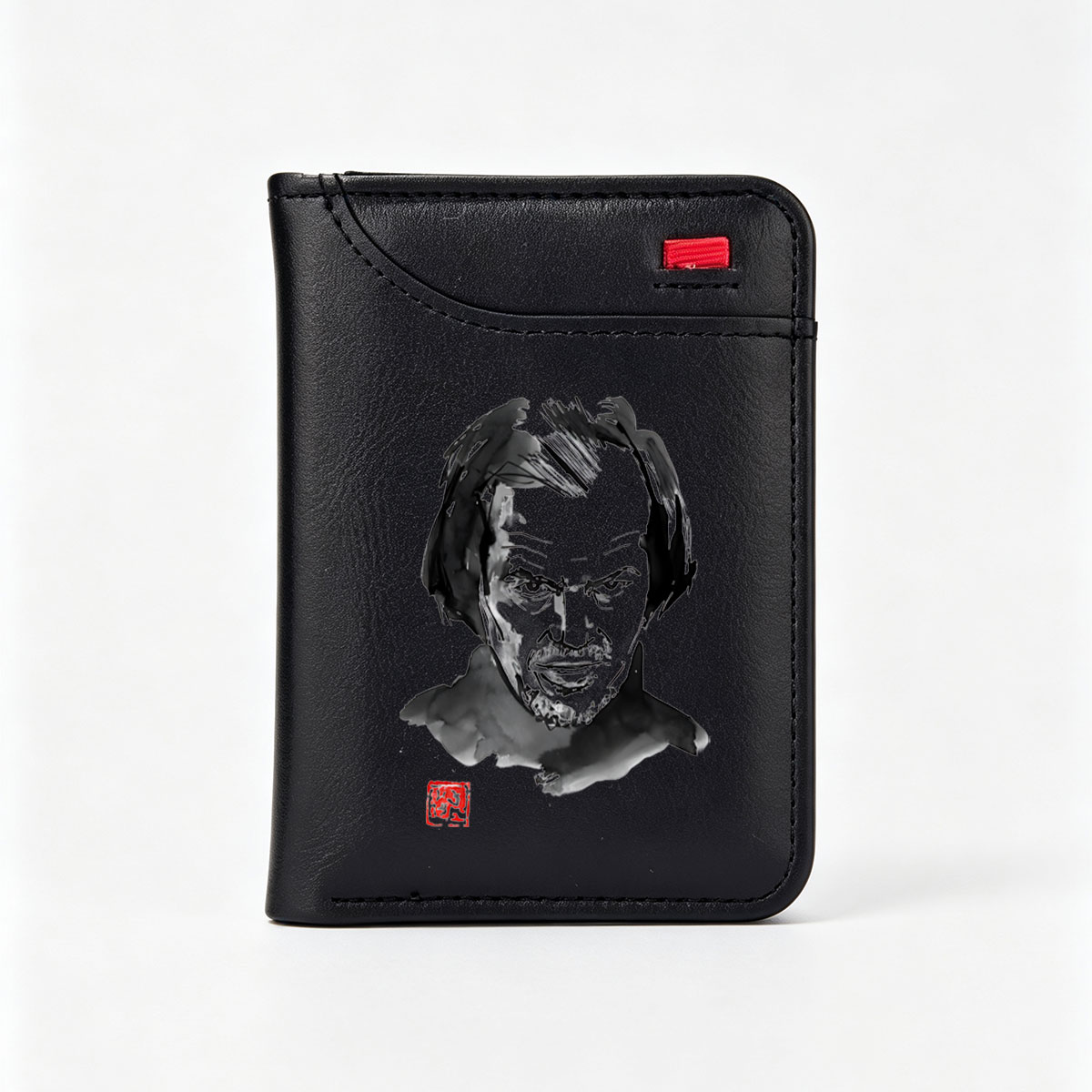 Abstract Portrait of a Man with Expressive Features and Red Seal - Vertical Style Wallet