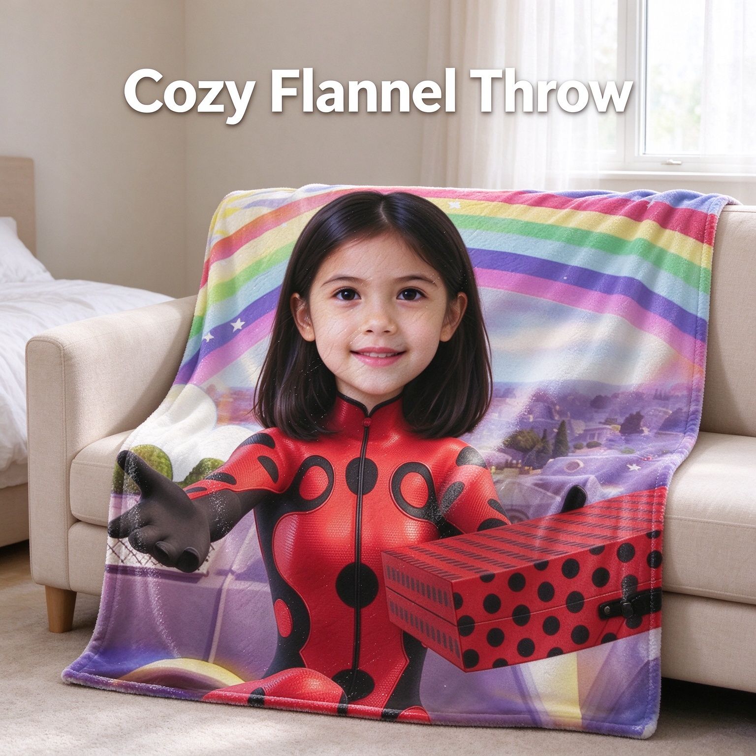 Custom Face Photo Blanket Personalized Flannel Fleece Throw Skin Friendly Warm Couch Cover Ideal Personalized Gift