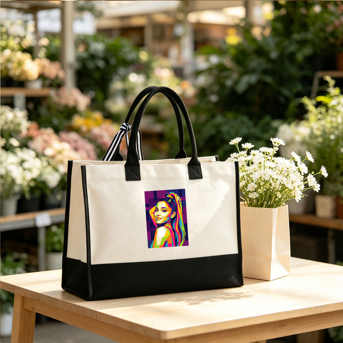 Colorful Pop Art Portrait of a Woman with Vibrant Hair and Expressive Eyes - Canvas patchwork gift tote bag