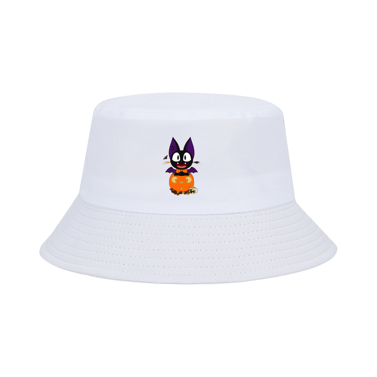 Halloween Cat with Pumpkin and Bat Wings - Fisherman's Hat
