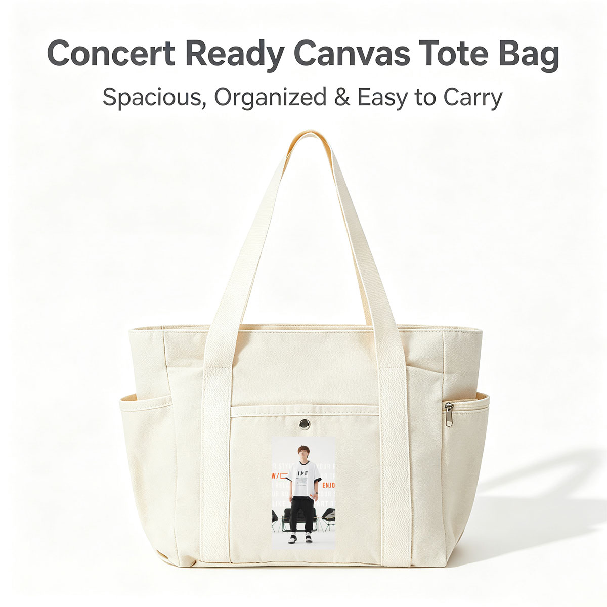 Jinwoo Park in Fashion Show - Wearing White Graphic Tee and Black Cargo Pants with Sneakers - Multi-pocket bags