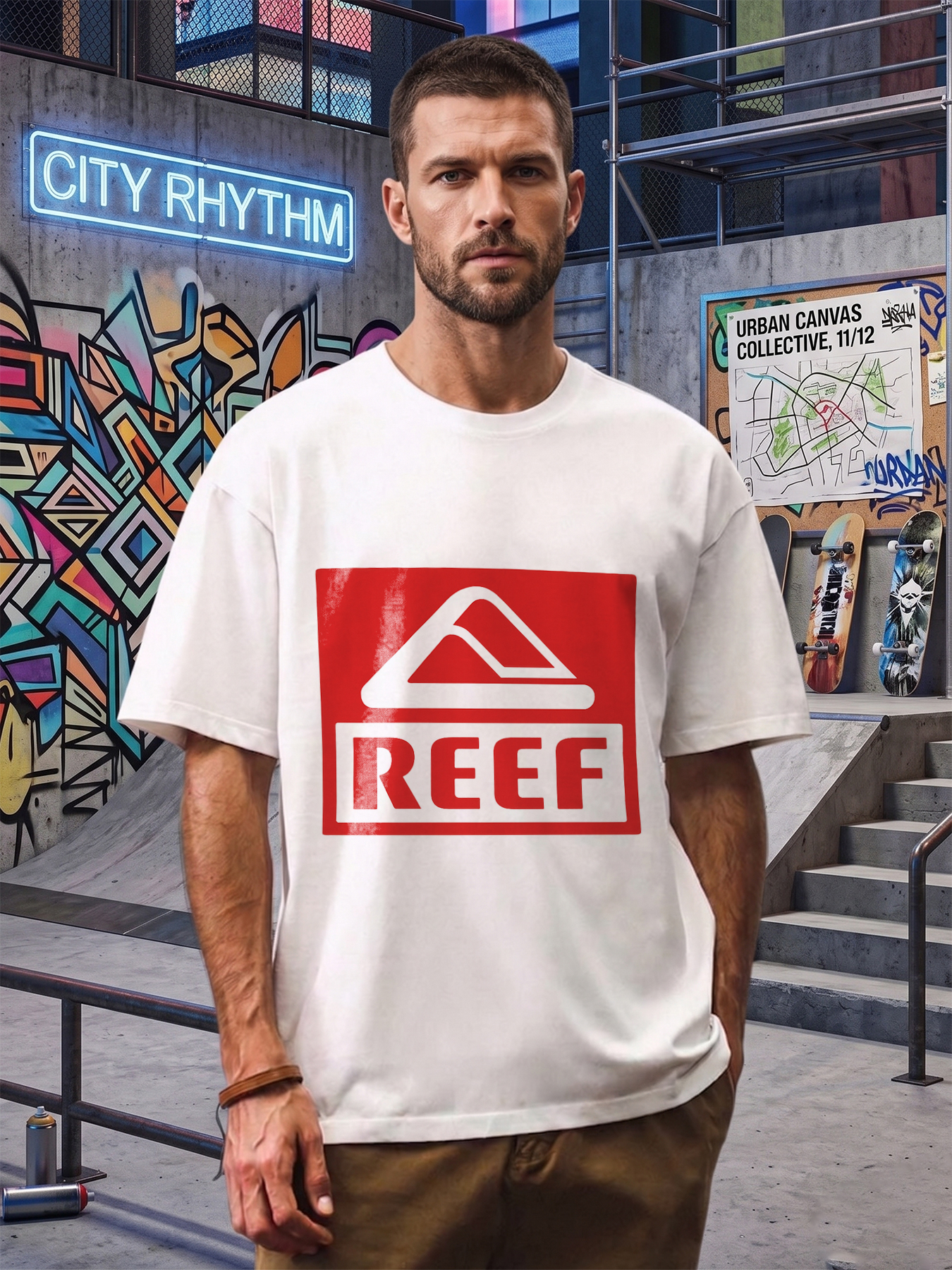 Men's Reef Logo Print T-Shirt Casual Round Neck Summer Lightweight Breathable Short Sleeve Tee for Outdoor Activities and Everyday Wear Adults