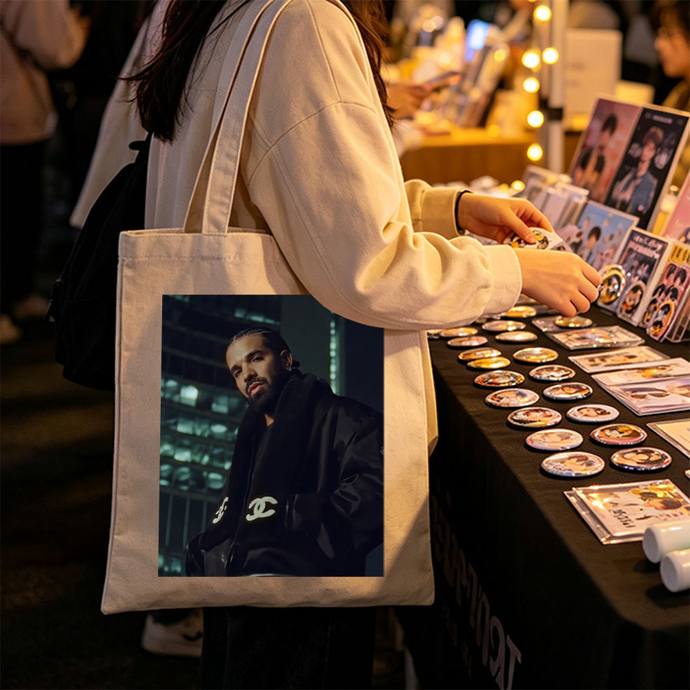 Drake in Urban Night Setting Wearing Chanel Jacket - Canvas tote bags