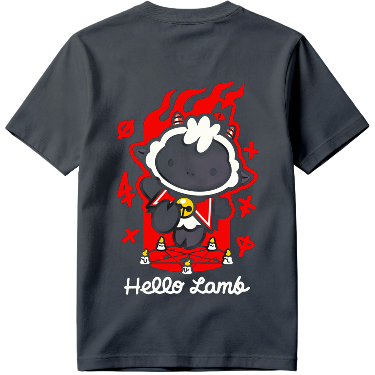 Hello Lamb: Dark Sheep with Flames and Ritual Symbols - Tee