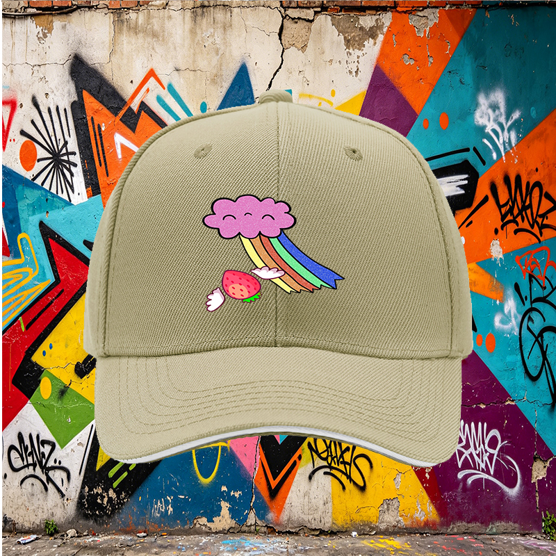 Unisex Classic Sandwich Hat with Strawberry Wings and Rainbow Cloud Print | Perfect for Casual Outings, Festivals, and Everyday Wear | Ideal for Teens and Adults Seeking Fun, Colorful Headwear