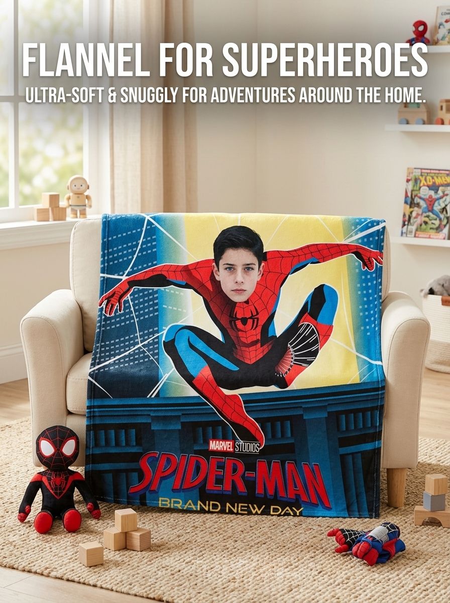 Custom Photo Superhero Flannel Blanket Personalized Face Portrait Fleece Throw Ultra Soft Warm Gift for Kids