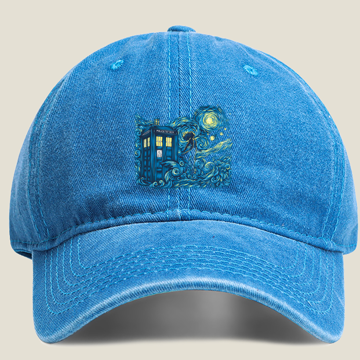Doctor Who: TARDIS and Companion in Starry Night - Washed Denim - Baseball Cap