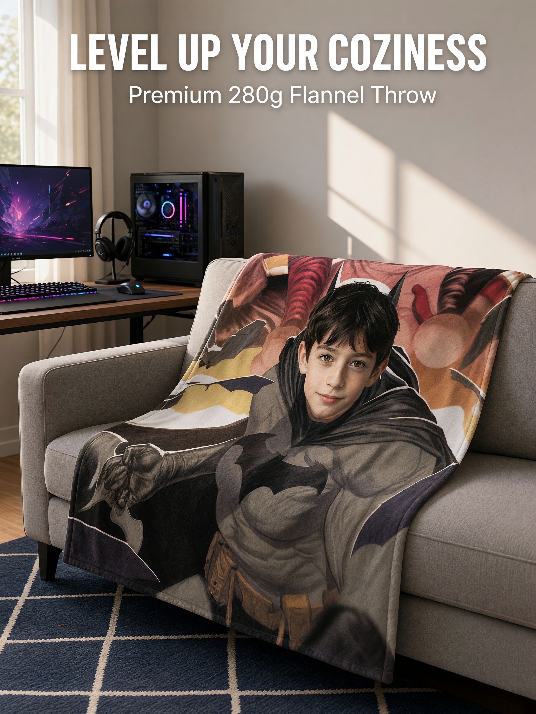 Custom Face Superhero Blanket, Personalized Comic Photo Flannel Fleece Throw, Warm Cozy Gift for Bed and Sofa