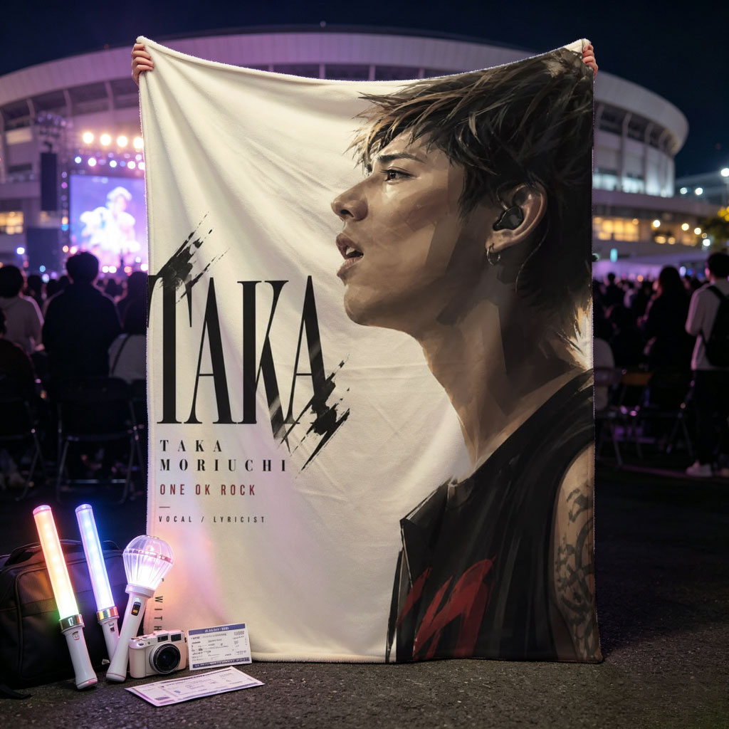 Taka Moriuchi Live Performance Portrait in Black Sleeveless Top with Tattoo and Earpiece - Blankets