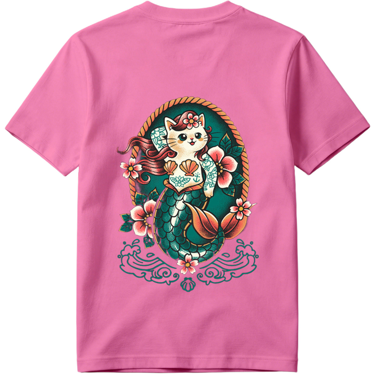 Mermaid Cat with Floral Design - Tee