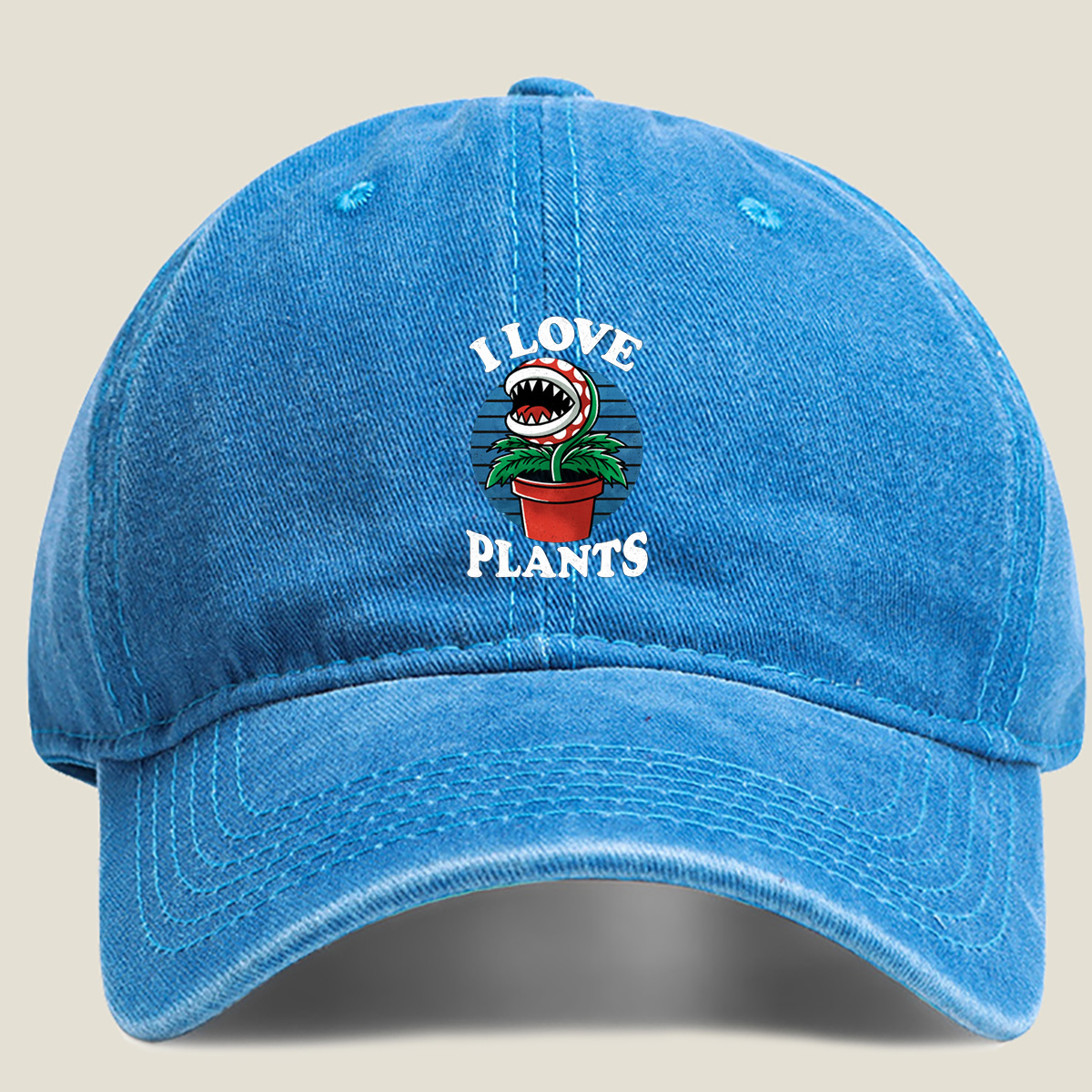 I Love Plants - Piranha Plant - Washed Denim - Baseball Cap