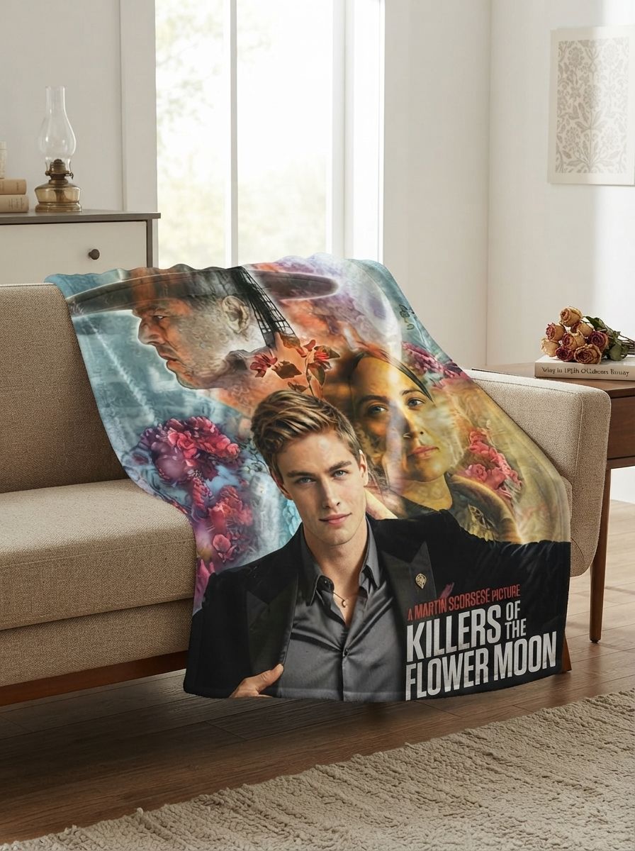 Custom Photo Face Flannel Blanket Personalized Cinematic Movie Poster Style Soft Throw Cozy Portrait Bed Blanket for