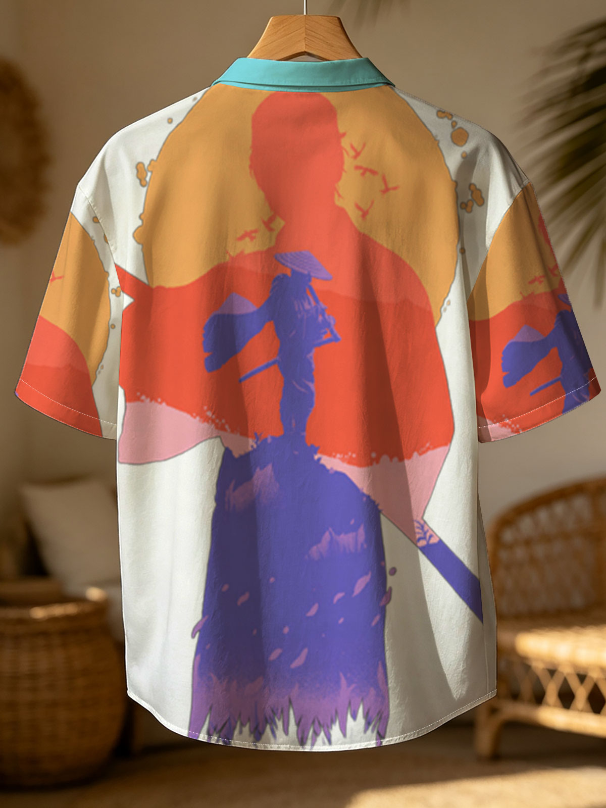 Samurai Silhouette at Sunset with Warrior Figure and Birds in Sky -  Shirt