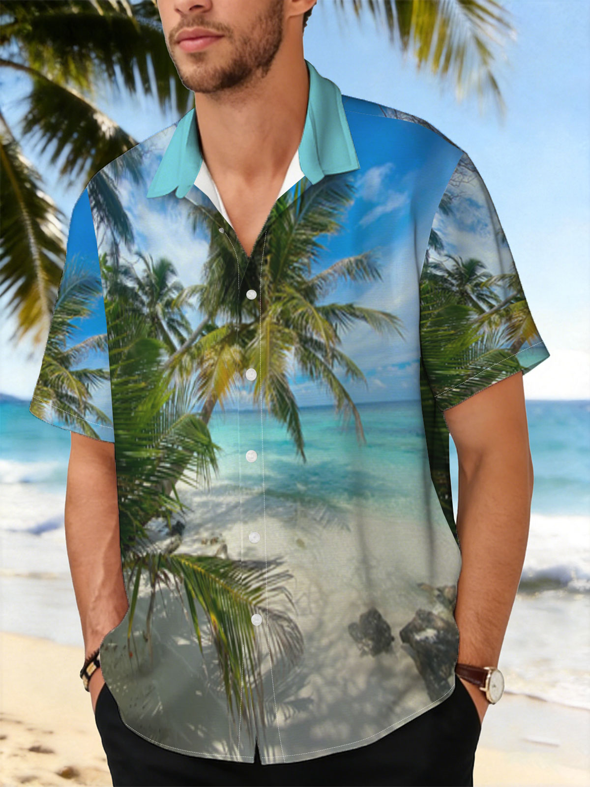 Tropical Beach with Palm Trees and Crystal Clear Water -  Shirt
