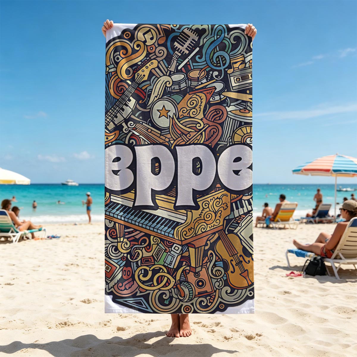 Led Zeppelin: Rock Icons and Musical Instruments Artwork - Beach towels