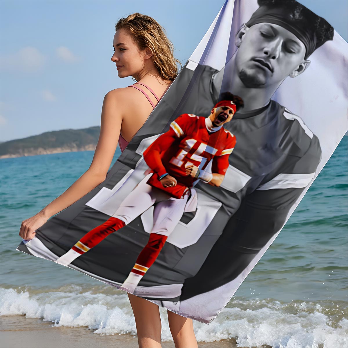 Patrick Mahomes in Action: Kansas City Chiefs Quarterback Spotlight - Beach towels