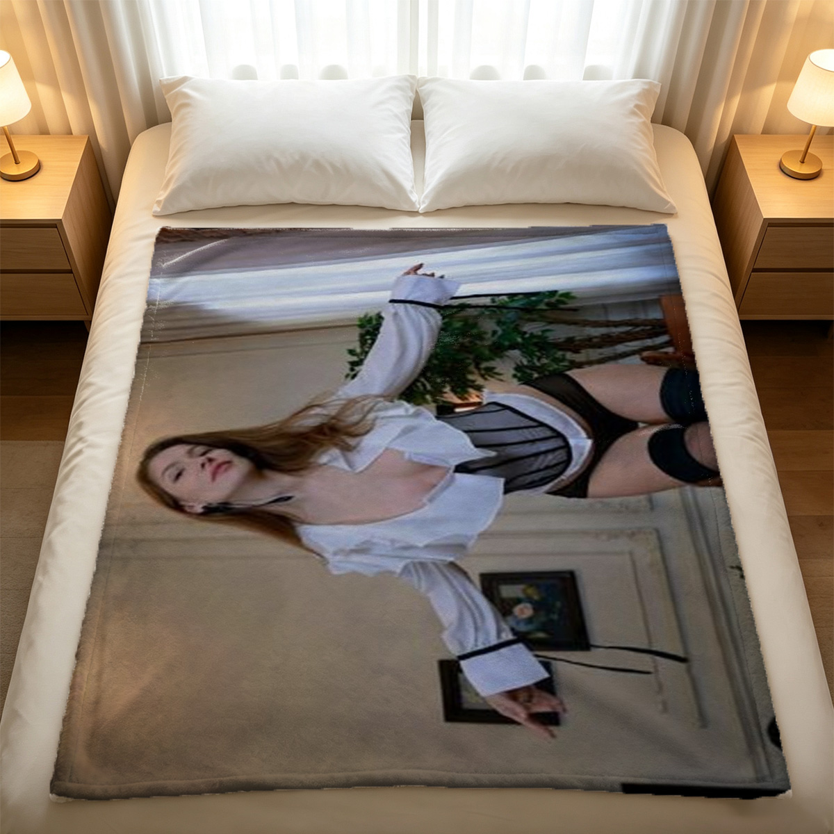 Lana Rhoades in Gray Lingerie Posing on Chair - Blanket