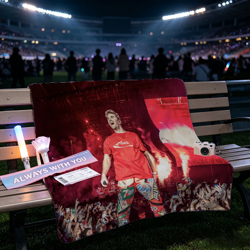 Machine Gun Kelly Live Performance on Stage with Fireworks and Crowd at Concert - Blankets