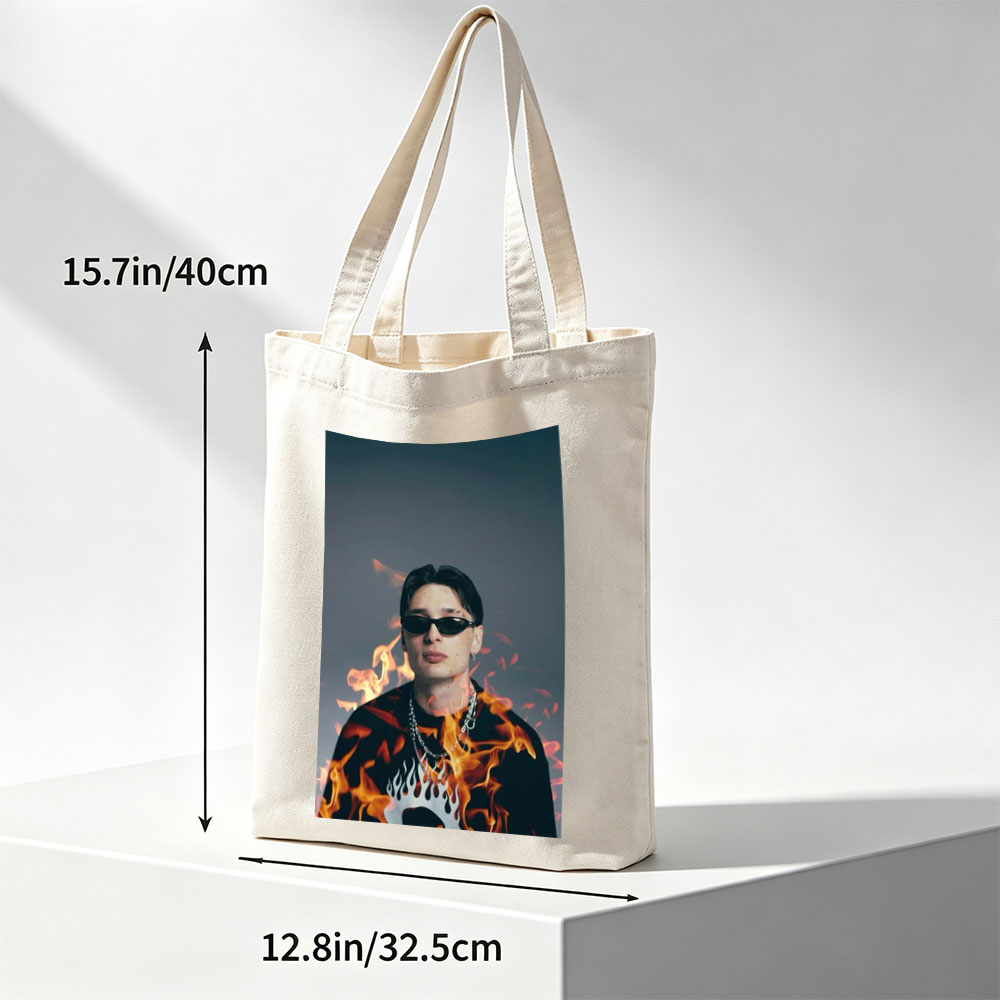 BTS Jungkook in Fiery Pose with Flames Surrounding Him - Canvas tote bags