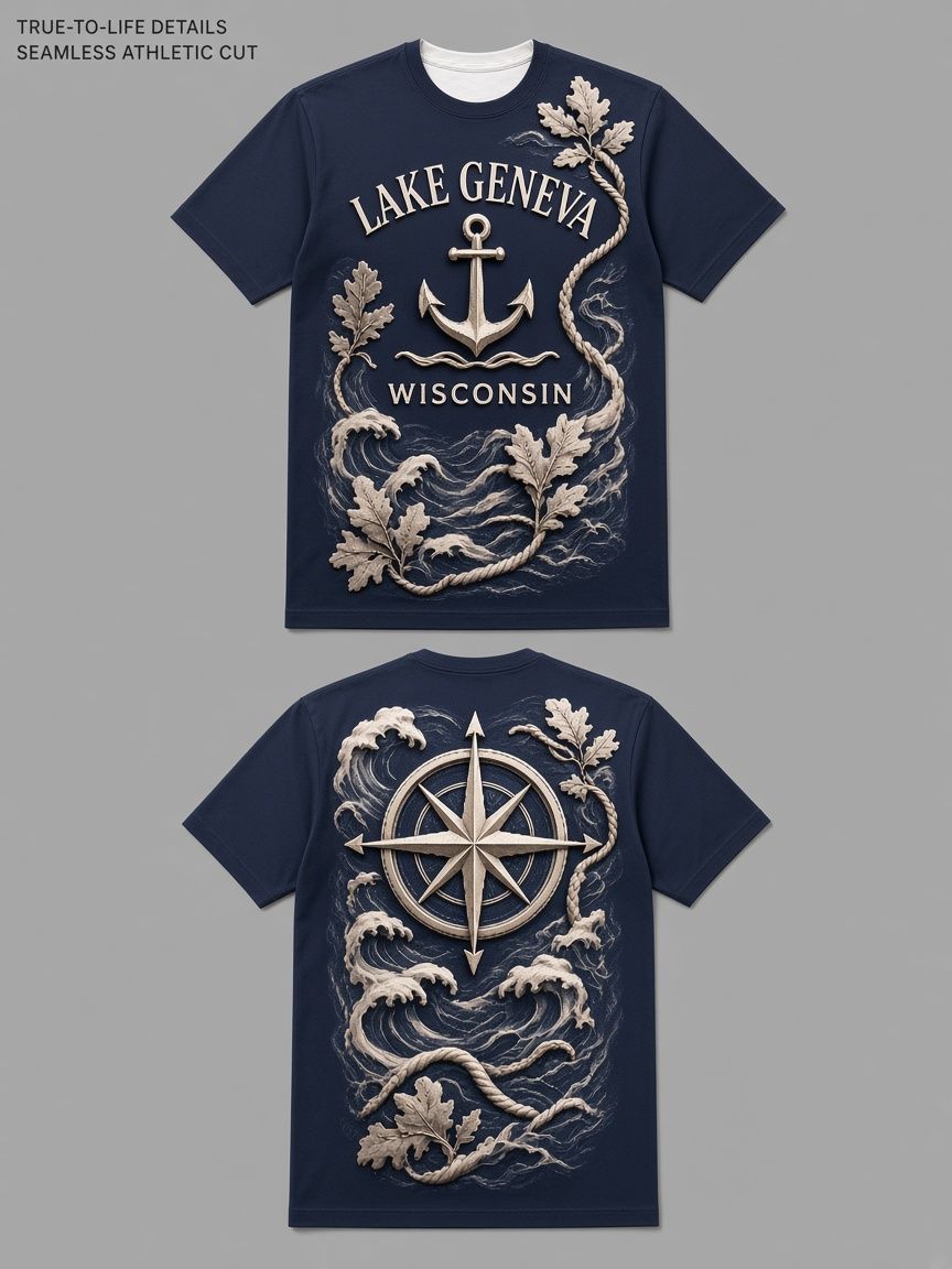 Lake Geneva Anchor 3D Optical Illusion Graphic Tee Breathable Athletic Mesh T-Shirt Casual and Sports Wear
