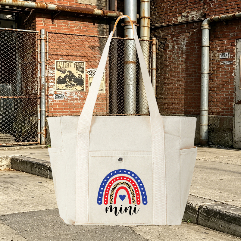 Multi Pocket Bag White with Patriotic Rainbow Leopard Print and Mini Text Design, Ideal for Everyday Use, Travel, and Casual Outings, Perfect for Women and Adults Seeking Stylish and Functional Accessories